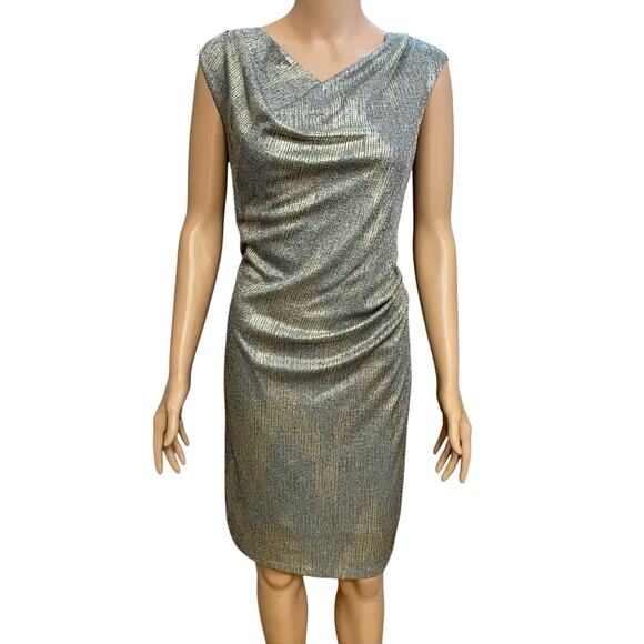 White House Black Market Dresses & Skirts - White House Black Market Metallic Party Dress Size 14 Cowl Neck Ruched Holiday